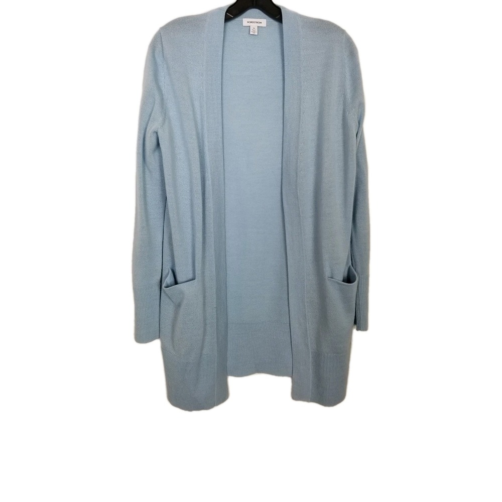 Nordstrom Women Cardigan Sweaterโ Sz XS Merino Wool Blend Open Front Long Light